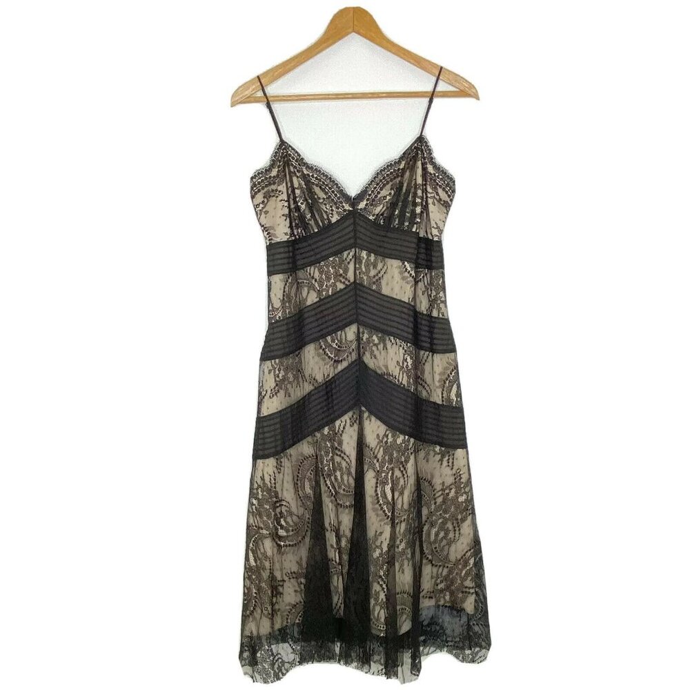BCBGMaxazria Women's size 8 Lace Slip Dress Silk Lined LAP64143 Black Nude